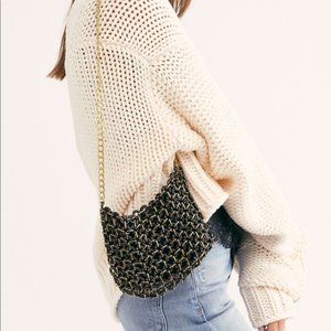 Free People Night after Night Beaded Cross Body Bag Black